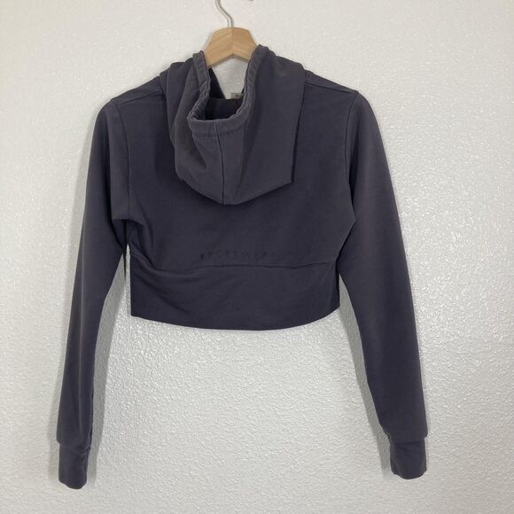 Ryderwear Hoodie Womens Medium Gray Cropped Zip Up Logo Athleisure Gym Workout - Picture 8 of 13
